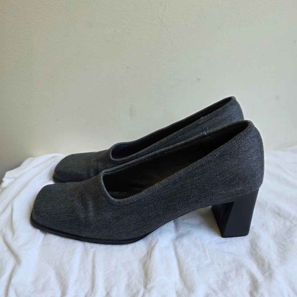 Liz Claiborne McAllister II VTG 90s CBK Square Toe Block Heel Pumps Grey 7.5M - Picture 2 of 8